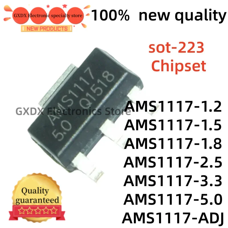 50-100Uds 100% nuevo AMS1117-5.0 AMS1117-ADJ AMS1117-1.2 SOT223 AMS1117-1.5 AMS1117-1.8 AMS1117-2.5 AMS1117-3.3 sot-223 Chipset