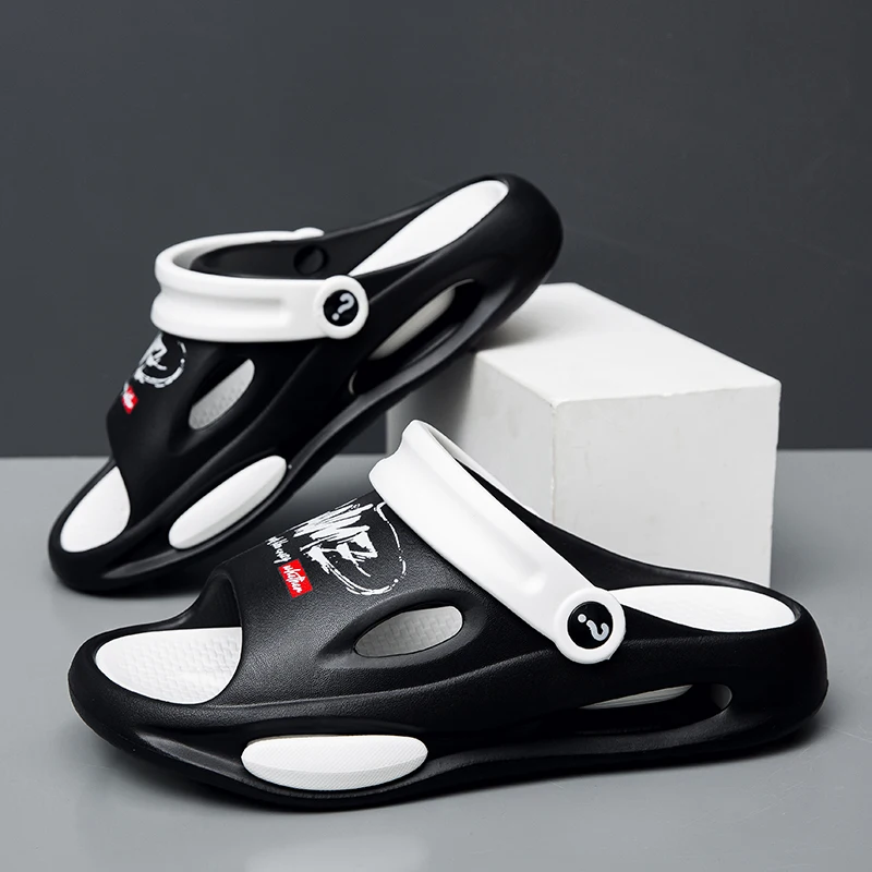 

Men Thick Sole 2025Summer Beach Slides Bathroom Anti Slip Slipper Soft Sandals Simplicity Ultra Light Letter Shoes Men Slippers