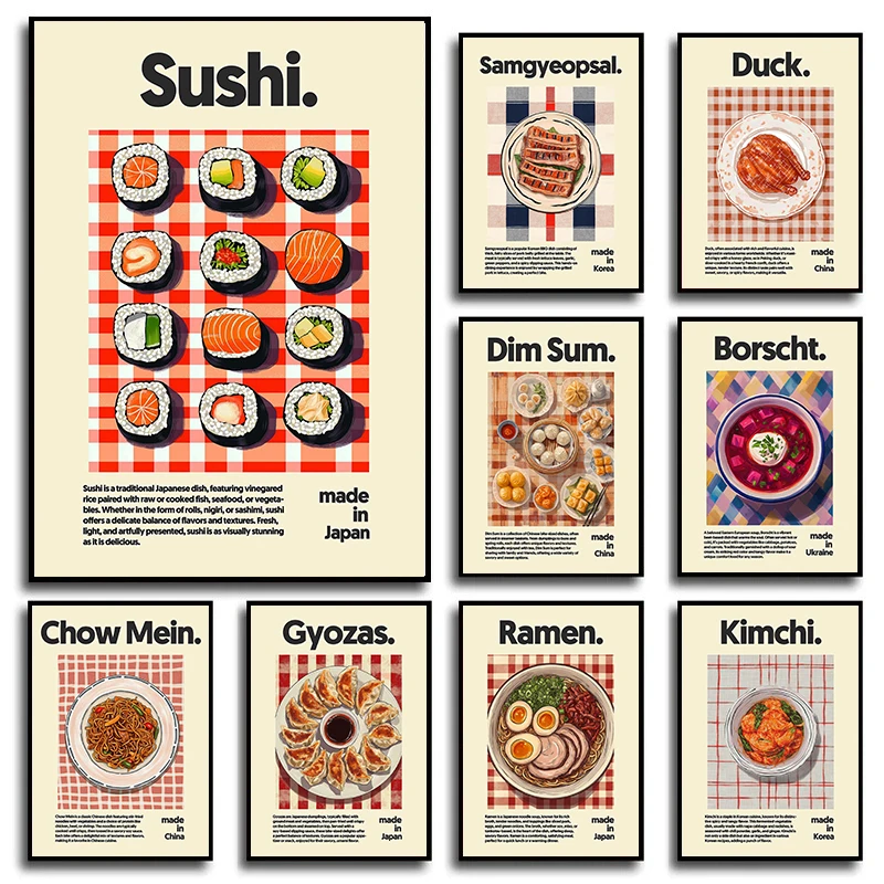 Póster de Lienzo con Diseño de Comida Asiática, Ramen, Hot Pot, Cocina China, Japonesa y Coreana, Impresión Decorativa para Pared, Cuadro para Decoración del Hogar