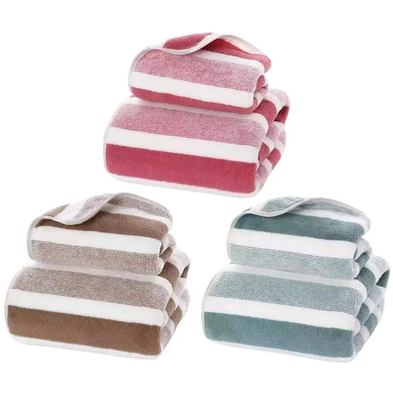 Bath Towel Set Face Wash Towel Soft Bath Towels Set Wrapped Wide Strip Towel Adult Towel Highly Absorbent Stripe Towel Set