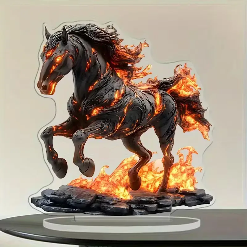 1 Bohemian Style Acrylic Horse Pattern Statue - Desktop Art Decoration, Symbol of Wealth and Prosperity, New Year Gifts, 2D Flat view 3