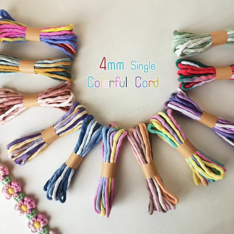 4mm Single Stand Macrame Cord, Scrap Bundle Packs Single twist  Rainbow Pastel Variegated macrame rope,Weaving Cotton Cord