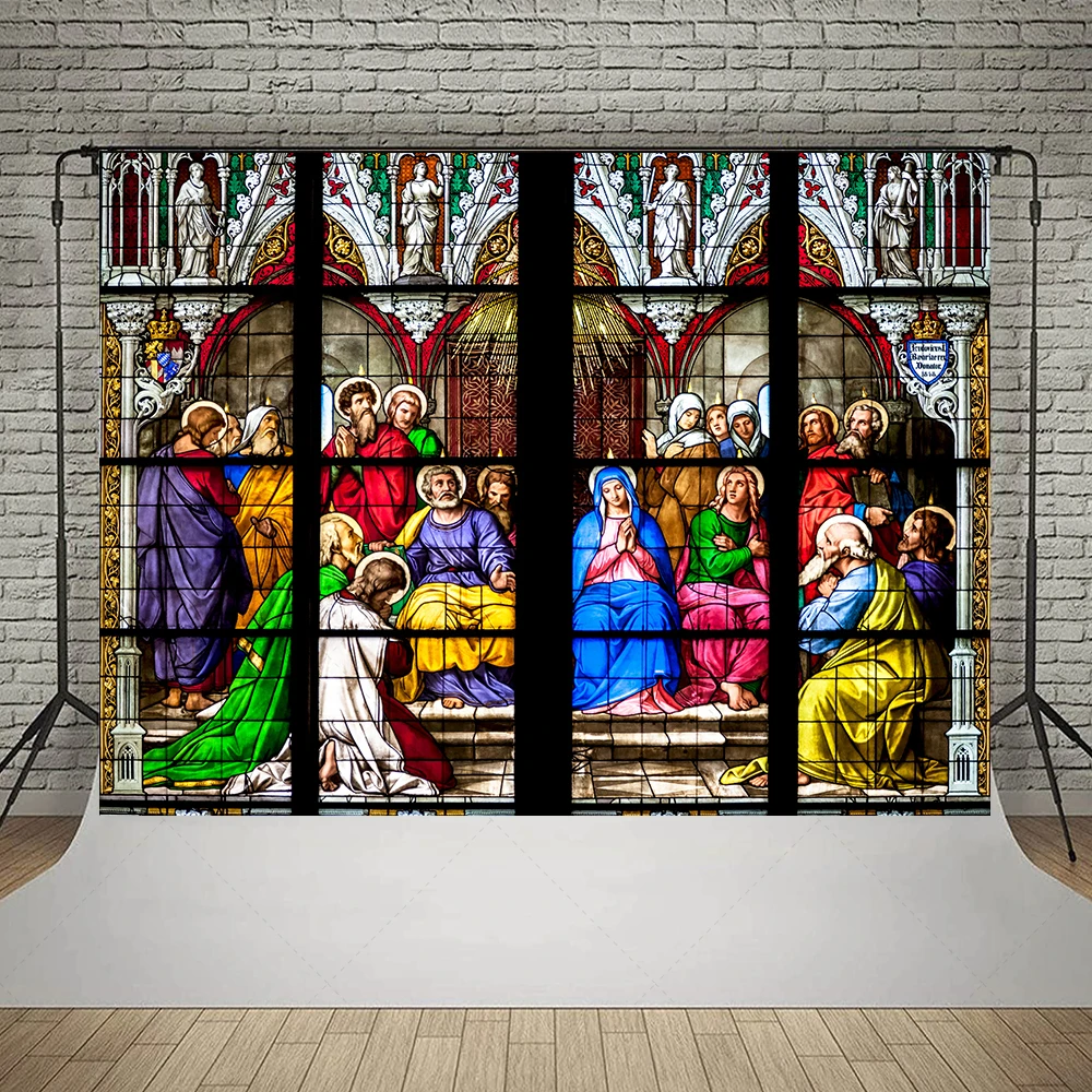 Pentecost Themed Religious Stained Glass Church Window Background Children's Portrait Studio Scene Decoration Props For Taking