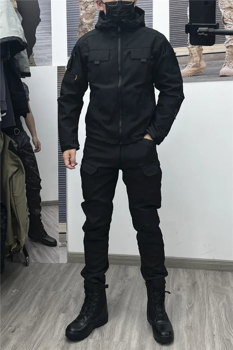 

Новая мужская зимняя бархатная утолщенная уличная куртка GL Soft Shell Tactics, ветрозащитная и водонепроницаемая альпинистская куртка и брюки