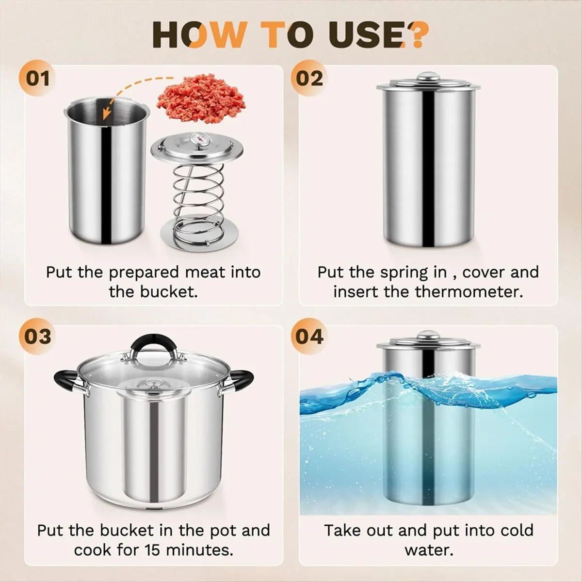 

ABFW Pressure Ham Maker, Stainless Steel Meat Press for Making Homemade DeliMeat with Thermometer