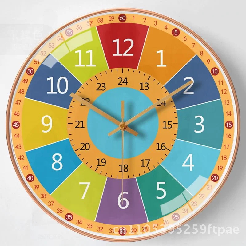8 Inch 20cm Cartoon Creative Early Education Wall Clock Mute Quartz Movement round Shape Single-Sided Home Living Room Decor