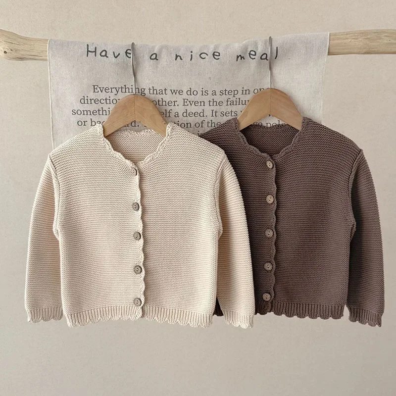 2025 New Autumn 0-3Yrs Baby Clothes Newborn Baby Girls Sweater Coat Long Sleeved Solid Color Knitted Infant Baby Cardigan