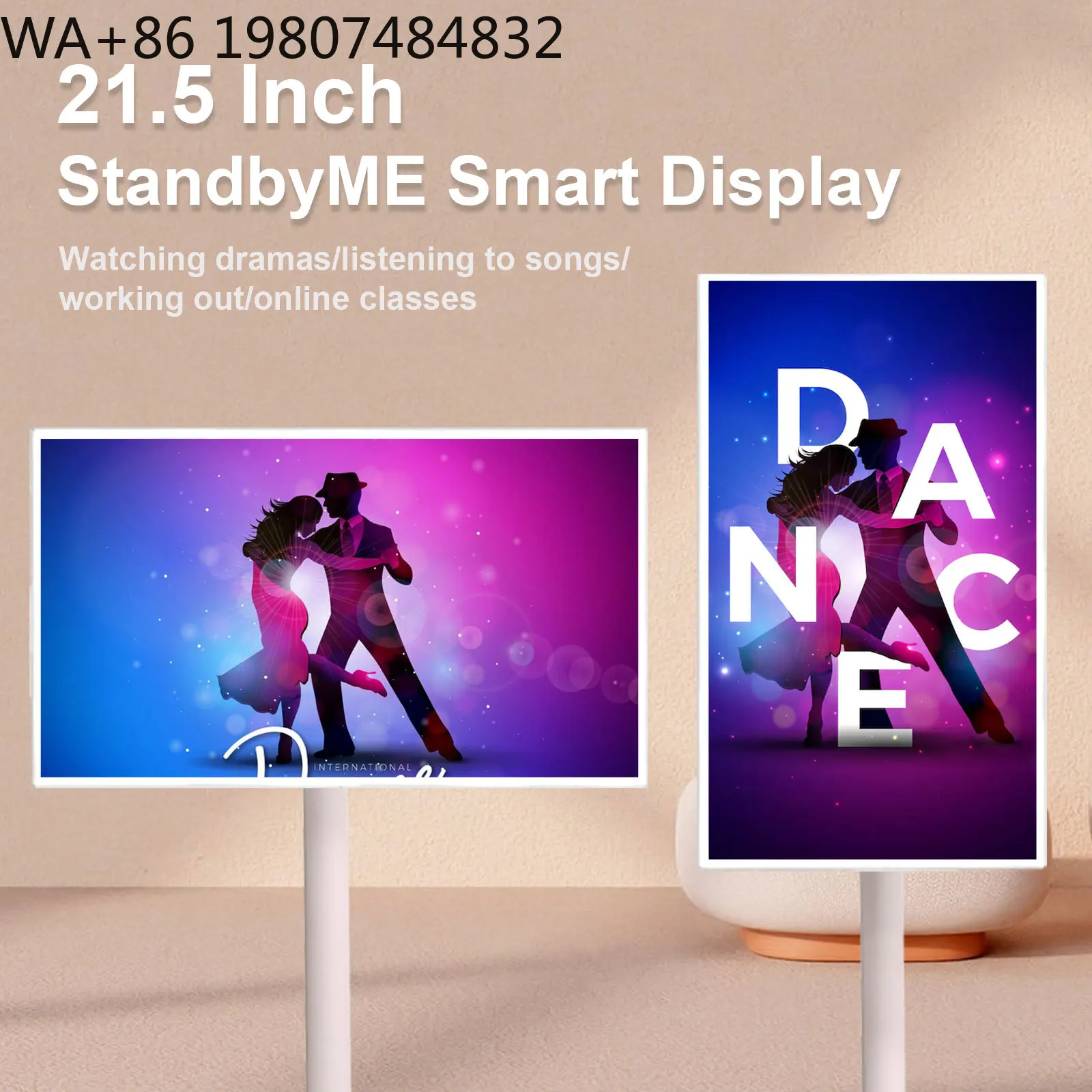 

21.5inch FHD LED 120Hz White TV, 4G+64G Wireless USB Outdoor Camping Android 12 Portable CPU MT8183 Floor Touch Screen
