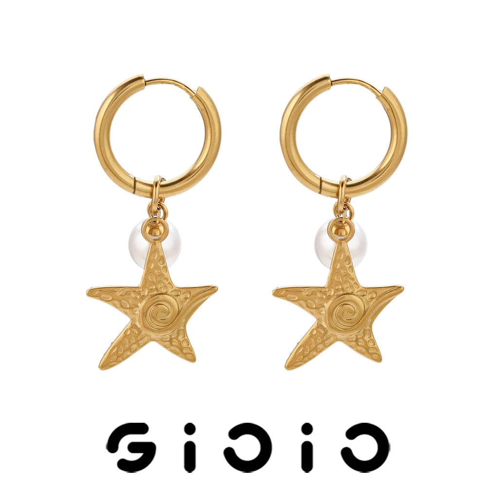 

GIOIO Minimalist Ocean Style Stainless Steel Gold-Plated Earrings Imitation Pearl Starfish Earrings Beach Resort Jewelry Gifts