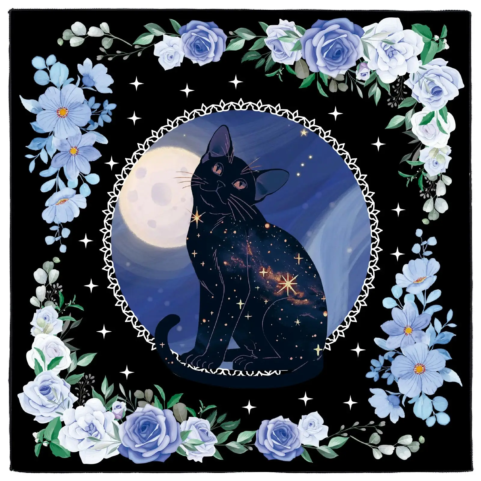 Schwarze Katzen-Altartuch Tarotkarten-Tischdecke Wandteppich Quadratischer Wandbehang Wahrsagekarten-Tischdecke für Rituale