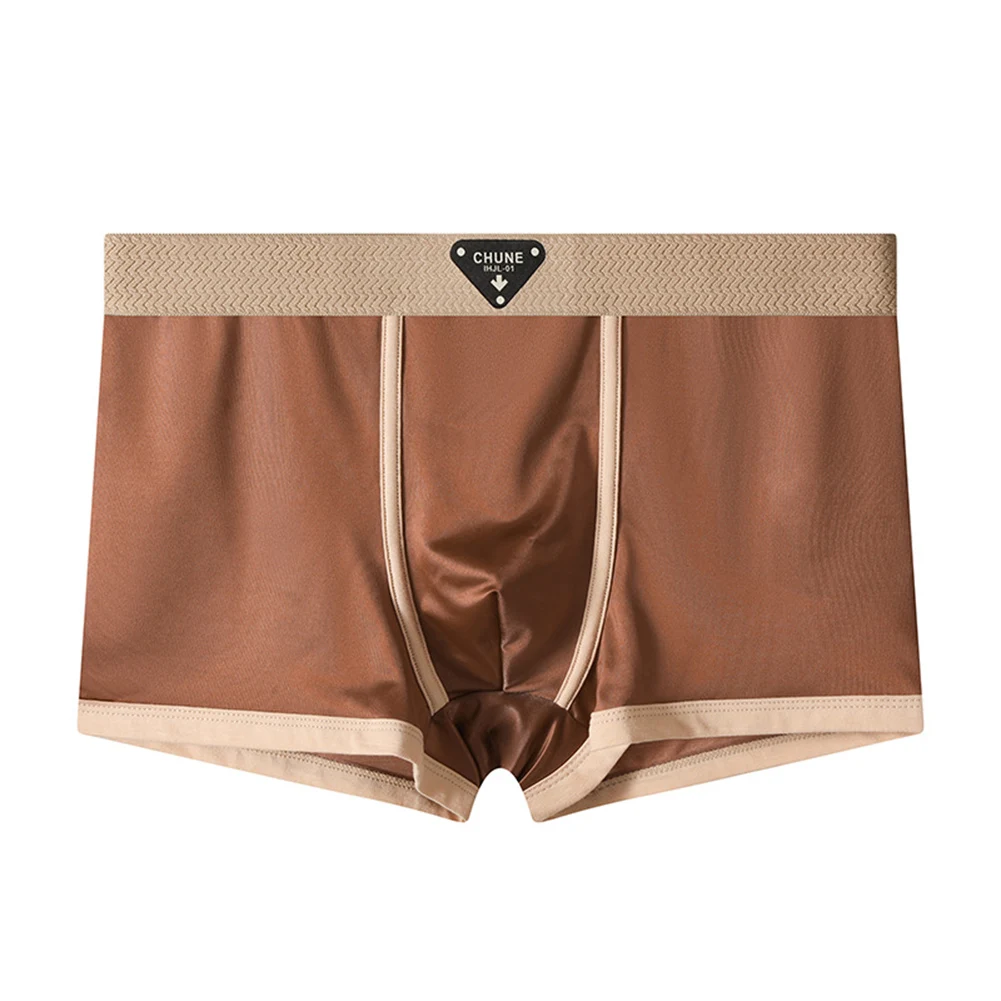 1pc Men Solid Satin-like Smooth Boxers Breathable Elastic U Pouch Underwear Trunks L-3XL Large Size Male Ice Silk Homewear Pant