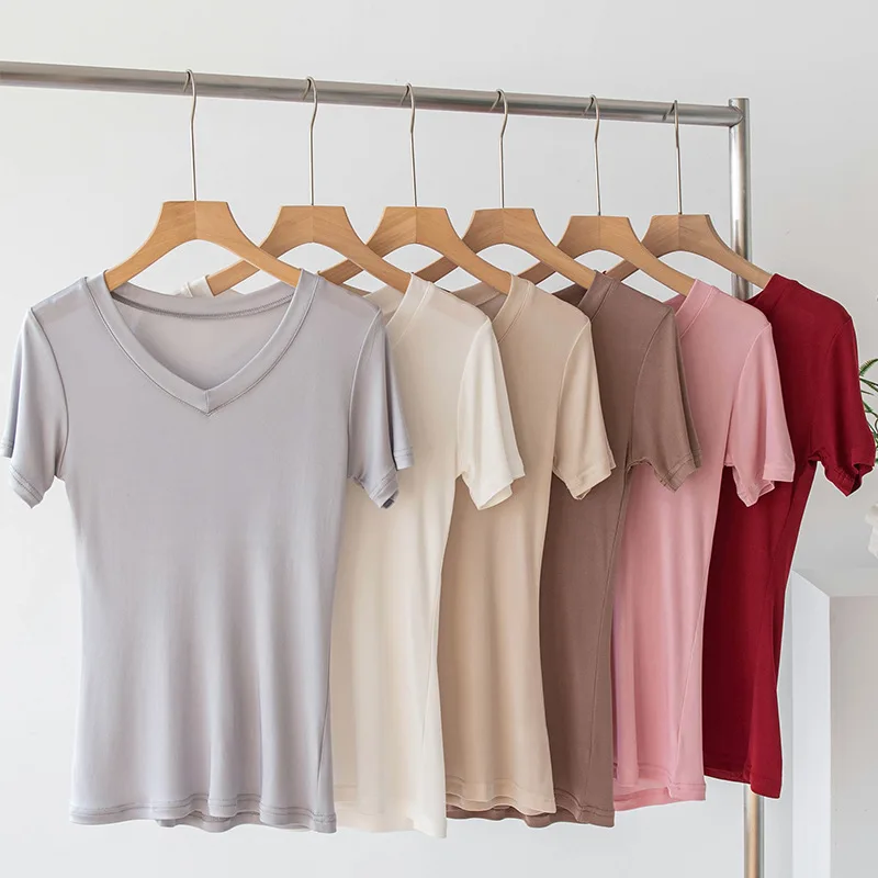 

Silk V-Ne ort-Sved T-irt Women's Faion Boting irt Other Material 00% Autumn 2025 Ladies Premium Clothing