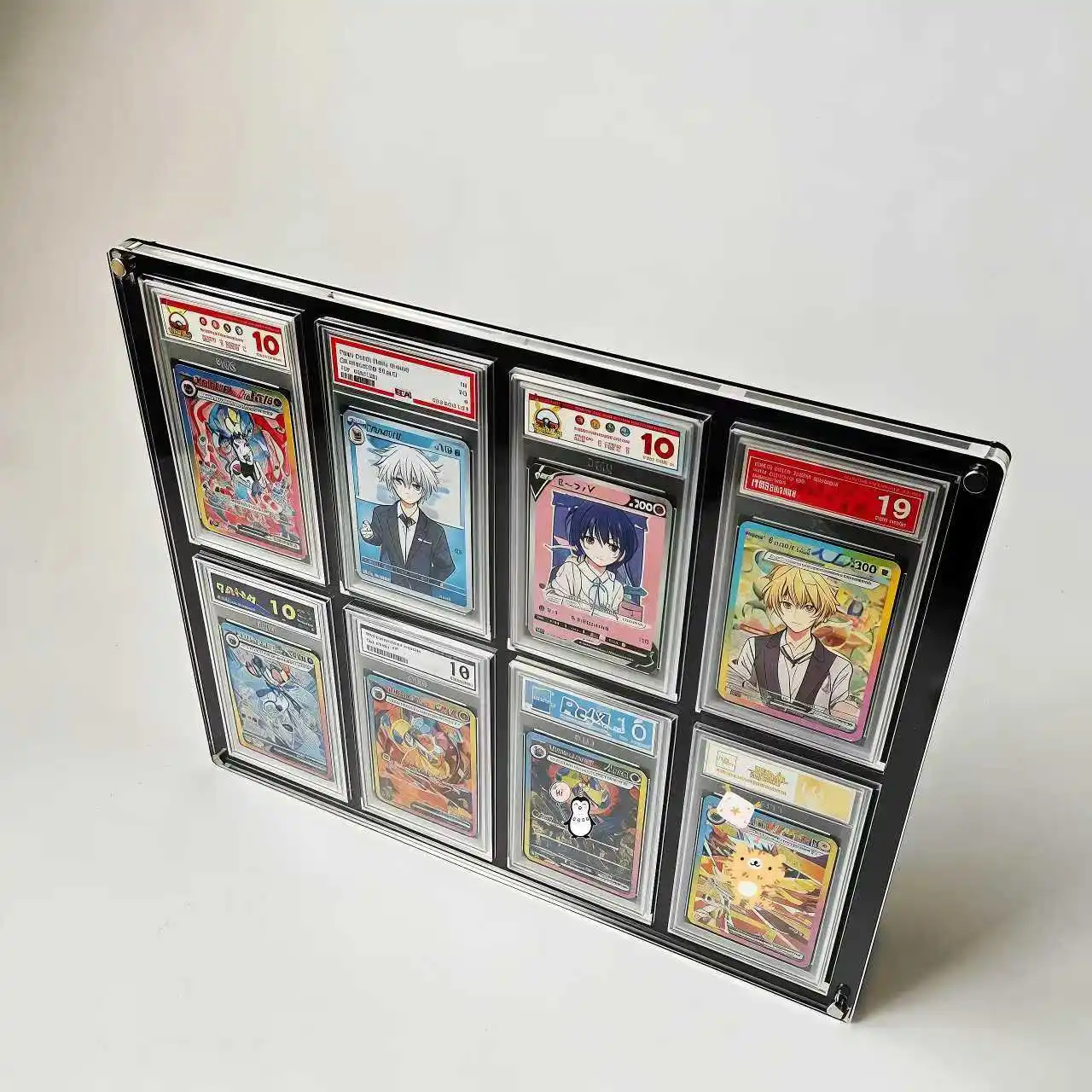 presentoir-8-emplacements-pour-cartes-gradees-pokemon-yu-gi-oh-en-acrylique-noir-–-support-de-presentation-moderne-pour-cartes-ptcg-avec-bordures-transparentes-comme-du-cristal