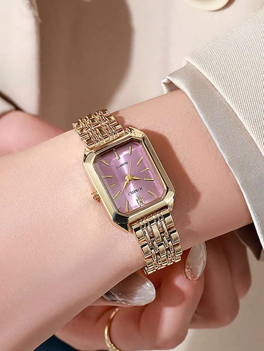 1pc/Set Stainless Steel Band Women's Luxury Gift Quartz Wrist Watch, Fashionable Minimalist Square Quartz Watch Suitable For