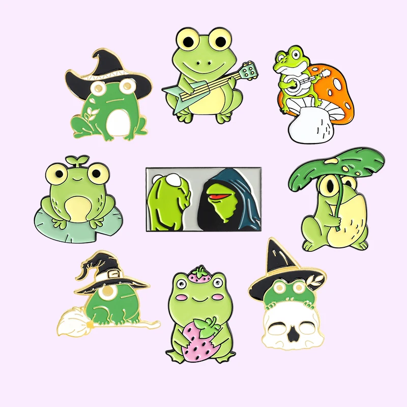 Frog Party Enamel Pins Guitar Strawberry Lotus Leaf Brooches Lapel Badges Cartoon Animal Jewelry Gifts for Kids Drop Shipping