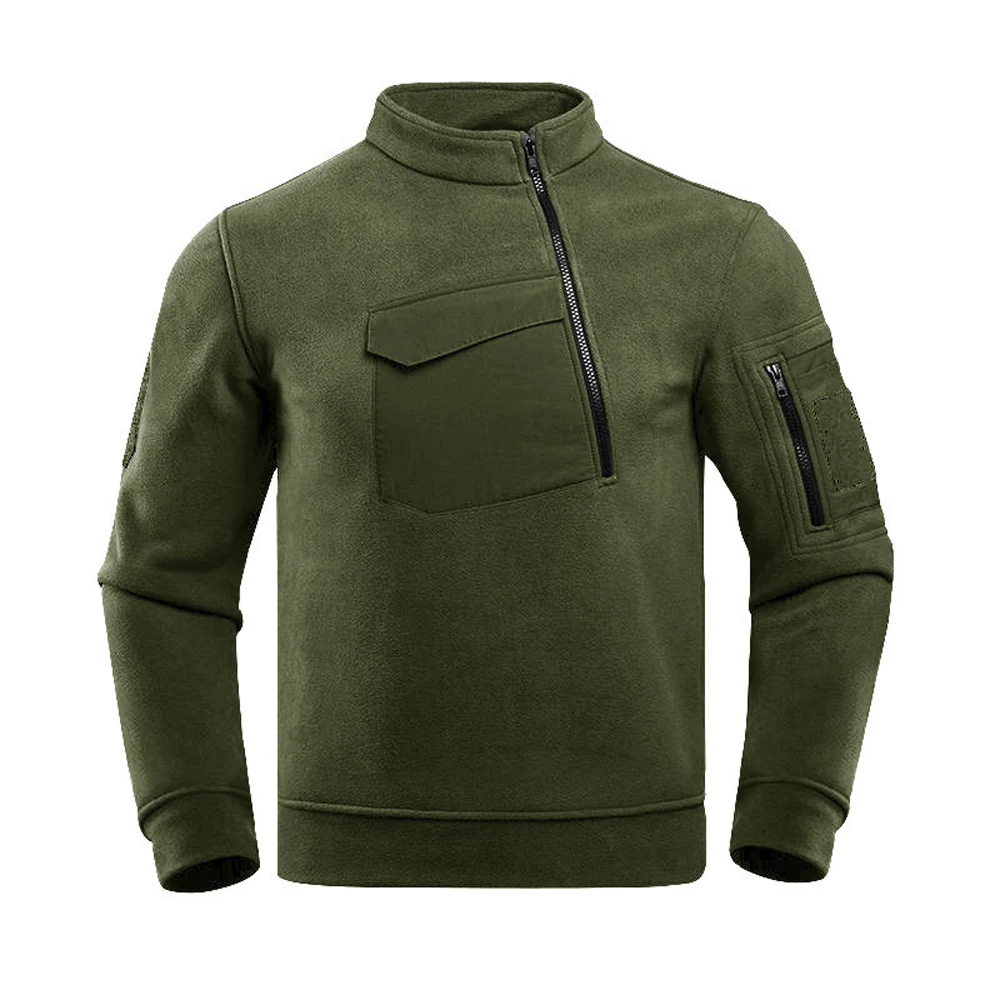 Winter Mens Polar Fleece Tactical Jacket Man Half Zip Softshell Pullover Sweatshirt Men Multi-pocket Thermal Windbreaker Jackets