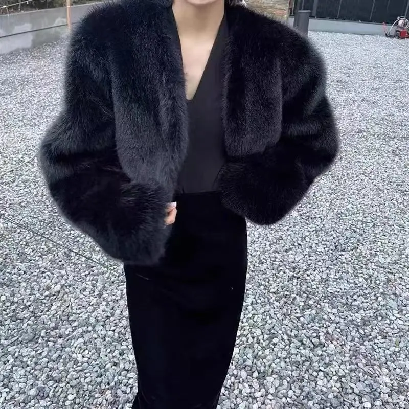 2024 Winter Women Casual Fake Fur Coats New Fashion Short Warm Loose Knitted Jacket with Faux   Placket Coat T887