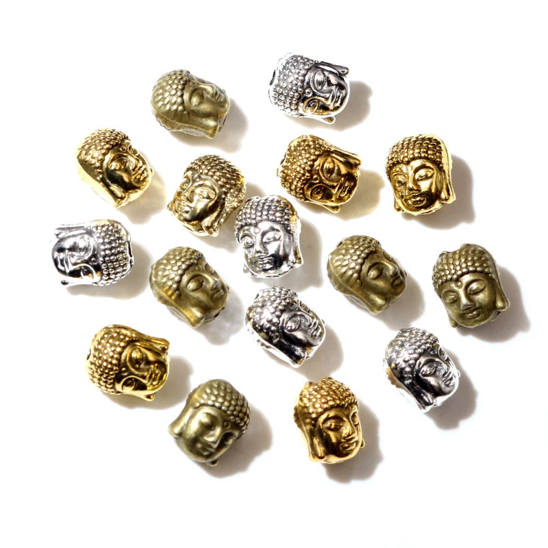 20pcs 11*9*7mm Antique Bronze Gold Silver Plated Buddha Head Spacer Beads Charms Diy Beaded Bracelets Jewelry Handmade Making