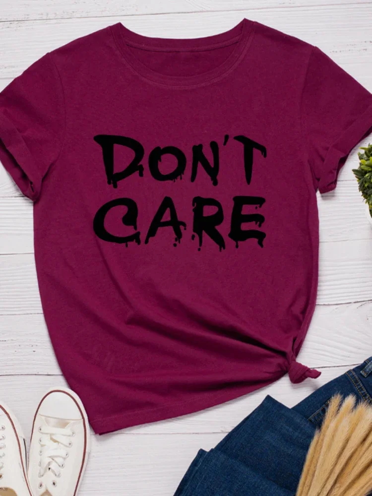 Women T Shirt Don't Care Letter Print T Shirt Women Short Sleeve O Neck Loose Tshirt Summer Women Tee Shirt Tops Mujer