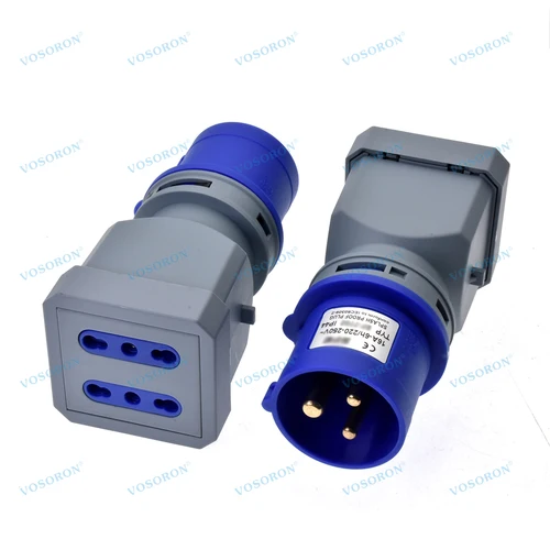 Adaptador de enchufe IP44 16A RV IEC309 316P6 a adaptador de salida dual Italia 10A/16A