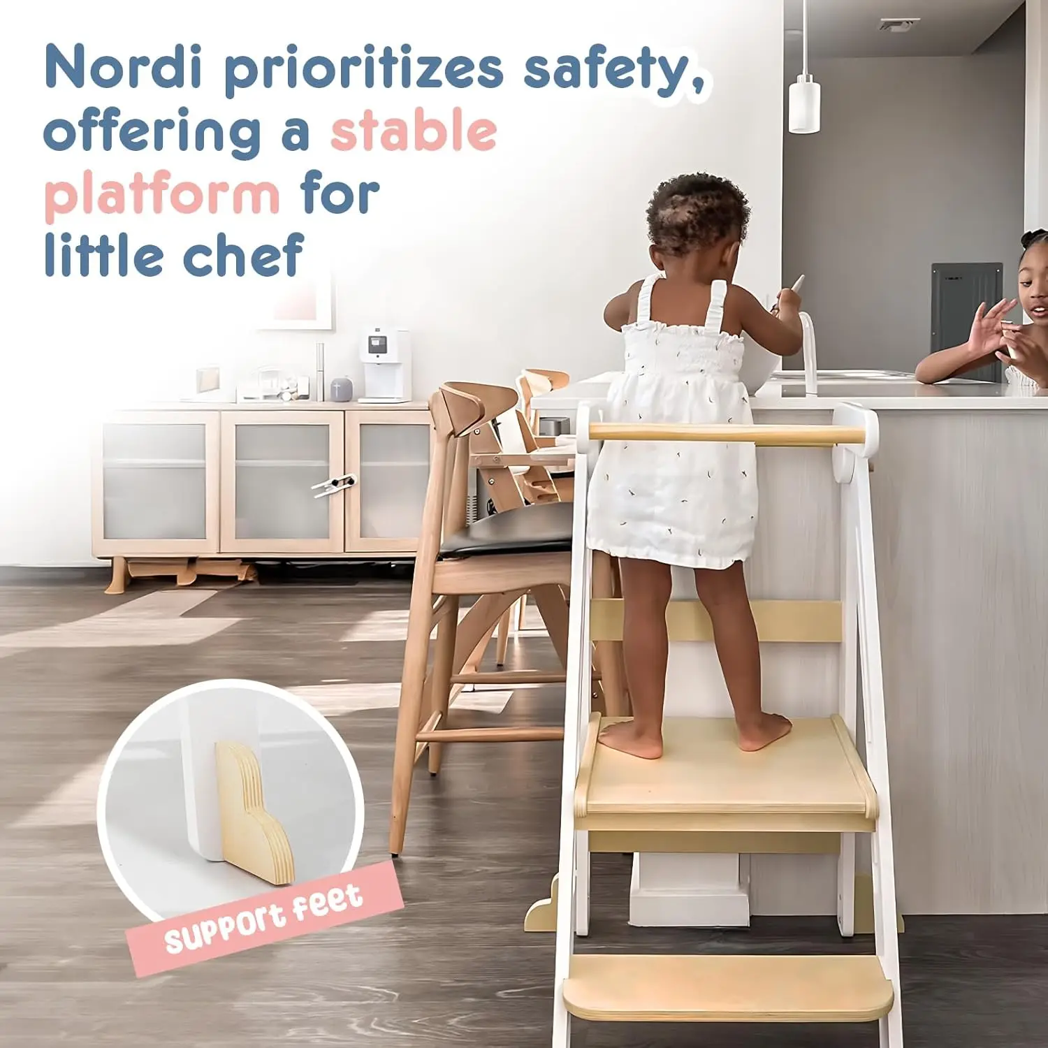 Toddler Kitchen Tower,Montessori Kitchen Stools Helper,Standing Tower with 3 Adjustable Heights,Suitable Age for 1.5-6 Years,Whi