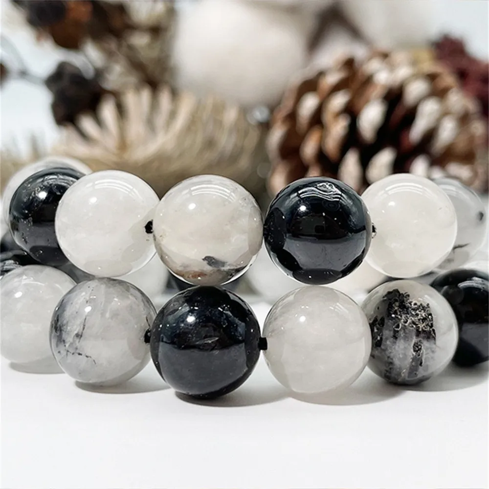 Natural Black Silk Thread Crystal Beads Round Loose Beads 4 6 8 10mm for Jewelry Making Bracelet Necklace Keychain Crimp & End