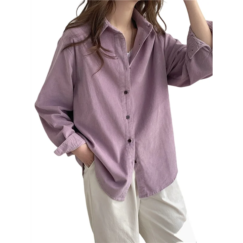 

NEW-Fall Winter Style Corduroy Solid Color Thickened Shirt Women Collar Cardigan Pullover Jacket