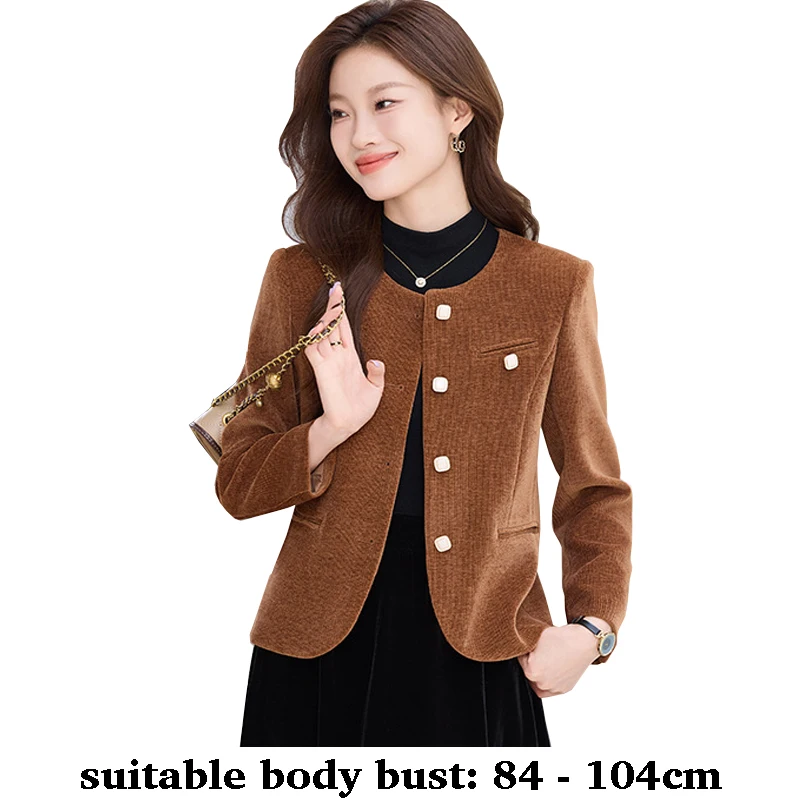 

High quality women woolen blazer single breast button jacket O neck new autumn winter 2025 elegant office clothes pink brown