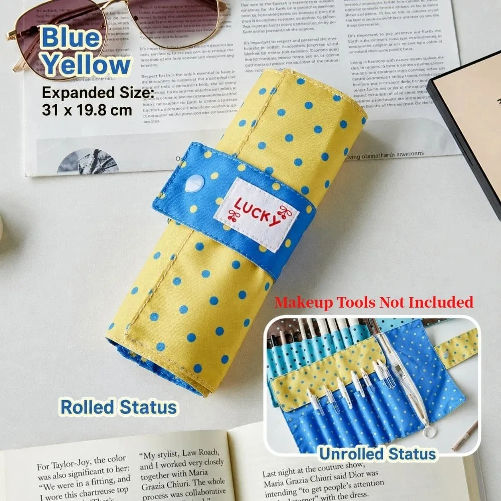 Cute Polka Dot Makeup Brush Storage Bag 10 Slots Multipurpose Makeup Tool Bag Portable Large Capacity Makeup Bag Multipurpose