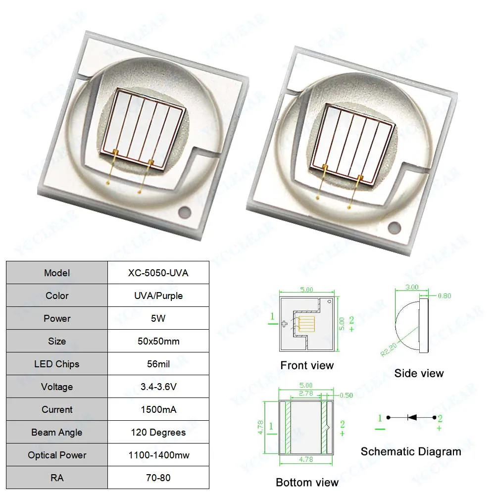 Imagem -03 - Led Chip Roxo Uva 365370nm 395400nm 400-410nm Smd 5050 Contas de Lâmpada para Repelente de Mosquitos Cura da Arte do Prego Alta Qualidade 5w