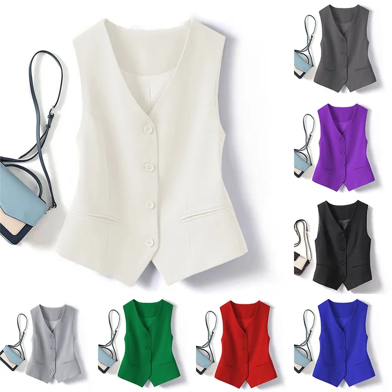 Single Breasted V-neck Short Slim Fitting Vest For Women In Spring And Autumn, Can Be Worn Externally Or Internally