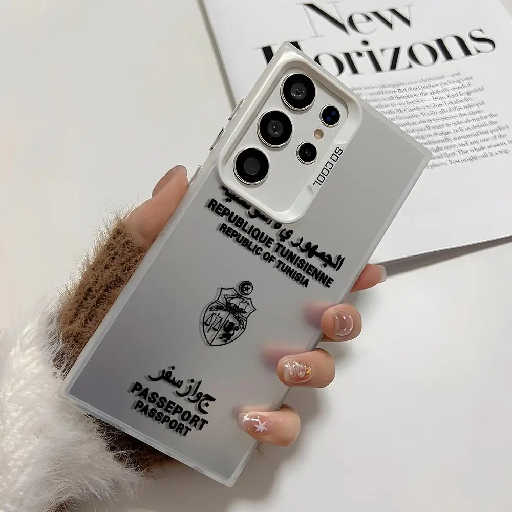 تونس جواز السفر شعار قضية الهاتف لسامسونج غالاكسي S25 حافة S24 S23 S22 S21 S20 الترا فوندا سيليكون غطاء فضي PIKPAKA