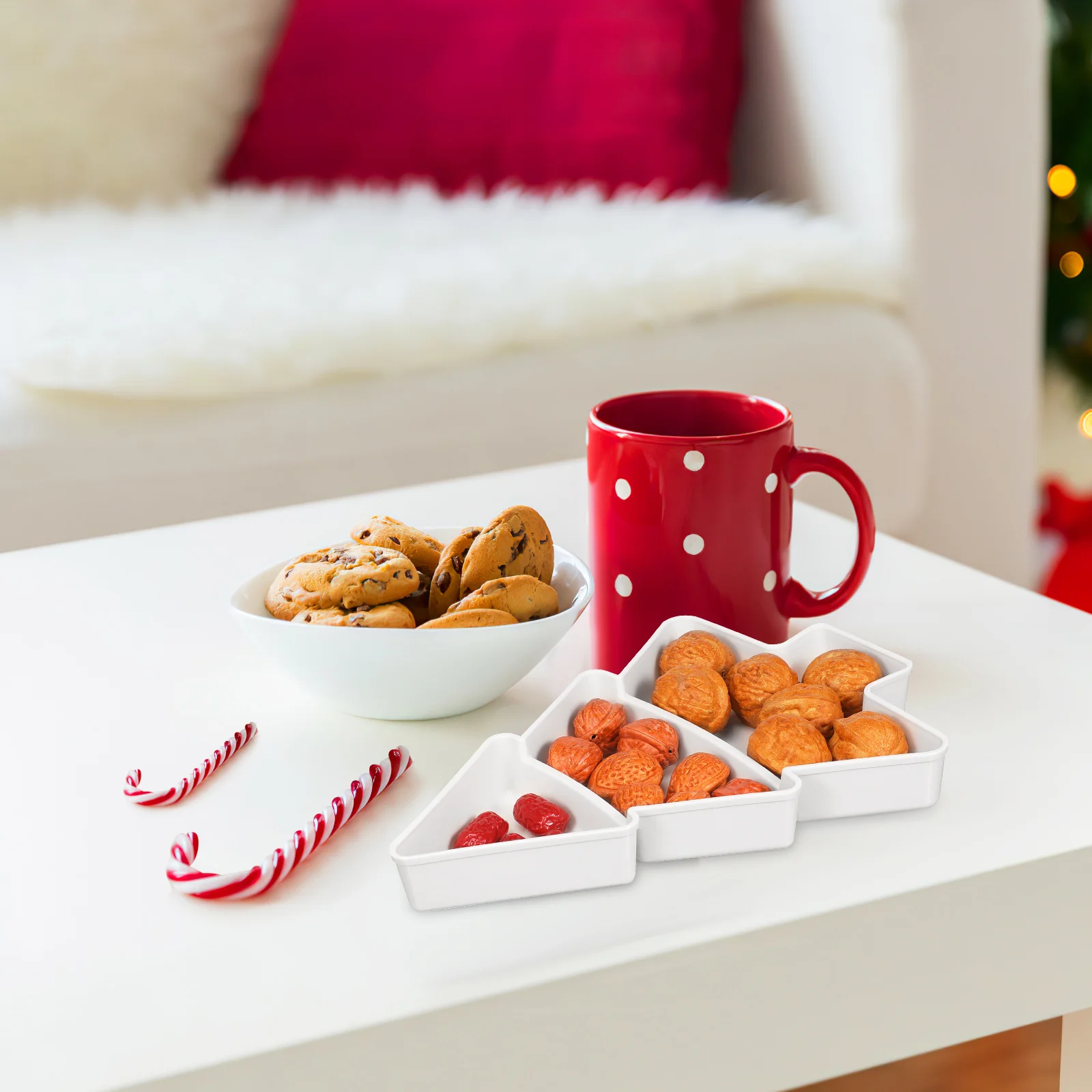 

2pcs Fruit Tray Plastic Tree Shape Snack Container For Dry Fruits Nuts Storage Reusable Compartment Design Mobile Phone Holder