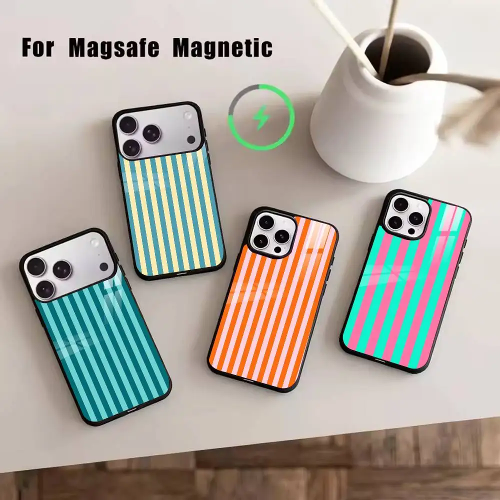 M-Multicolor Stripes  Phone Case For iPhone17,16,15,14,13,12,11 Plus,Pro Magnetic with Magsafe Wireless Charging