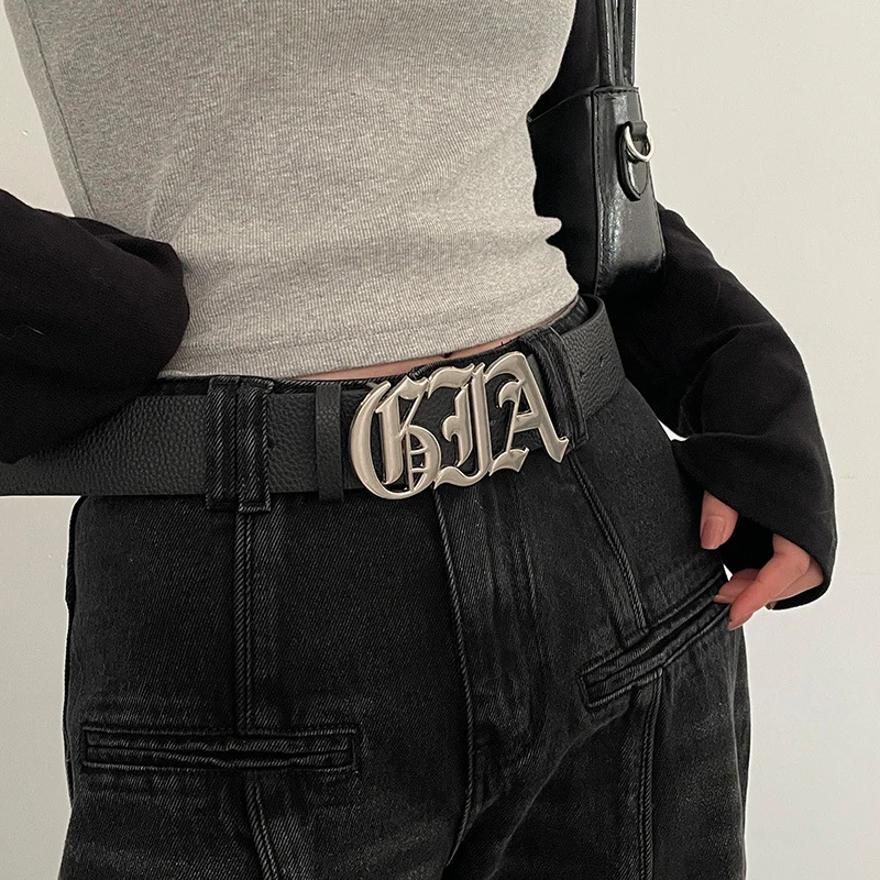 Gothic Leather Wide Waist Belt Adjustable Letter Metal Buckle Waistband Fashion Belts for Jeans Y2k Women Belt Accessories