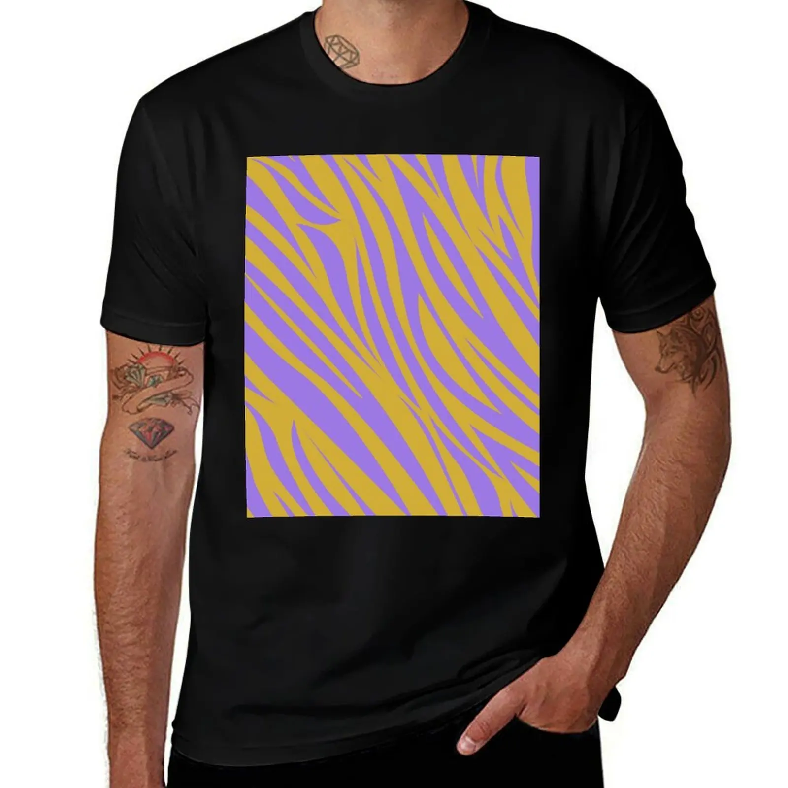 

Gold and Purple Tiger Stripe Print T-Shirt Plus Size Everyday Tee Shirt
