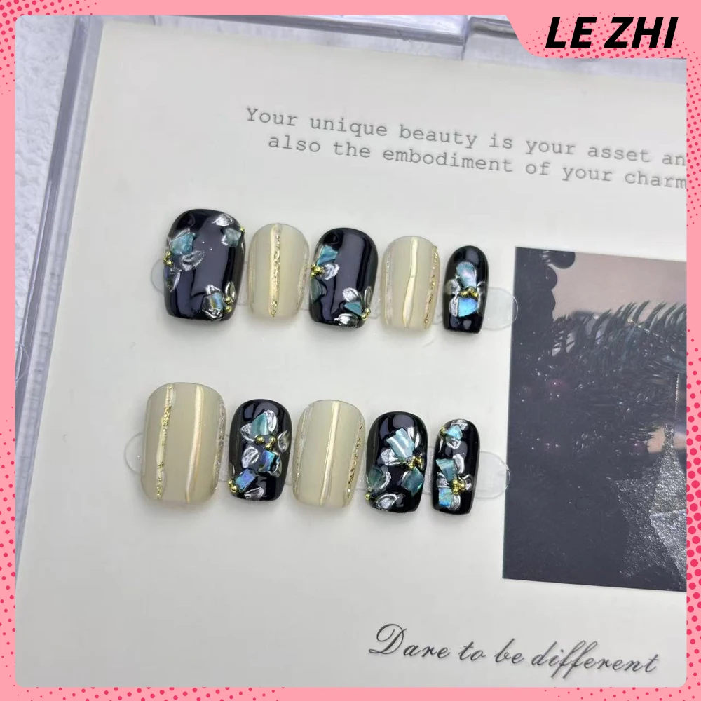 10 قطعة زهور فضية فاخرة خفيفة مصنوعة يدويًا قصيرة مربعة مستديرة اضغط على مسمار لؤلؤة فلاش مسحوق عين القط التدرجات غطاء كامل للأظافر