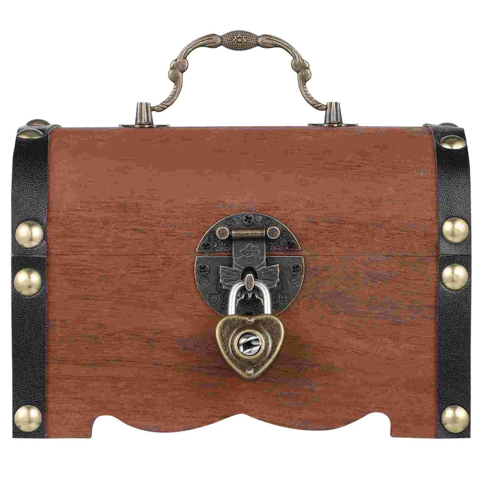 Lock Key Treasure Chest Storage Bins with Lids Decorative Wood Trunk Piggy Bank Deck