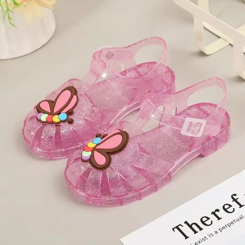 

Детские сандалии Baotou с вырезами и плоской подошвой, с кристаллами, для девочек, летние, новые, с мягкой подошвой, нескользящие, водонепроницаемые, для пляжа и улицы