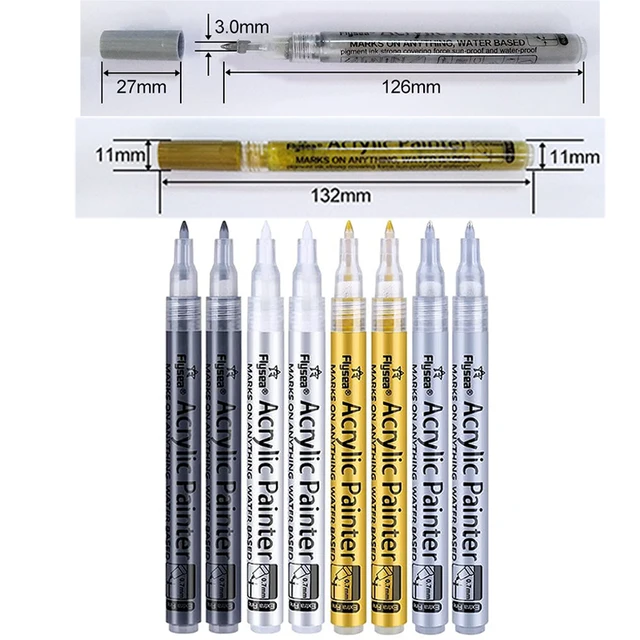 6 sztuk/zestaw 4 kolory (czarny/biały/złoty/srebrny) markery z farbą akrylową, 0,7 mm bardzo cienkie do ceramiki, metalu, papieru, rysunku, majsterkowania