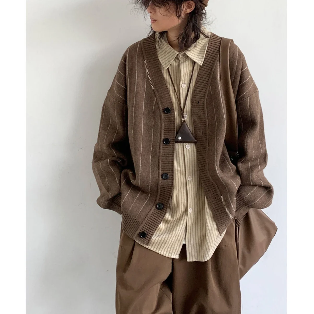 

Men's Winter Clothes Japanese Retro Striped Sweater Cardigan Men and Women College Style V-neck Knitted Men's Cardigan Coat
