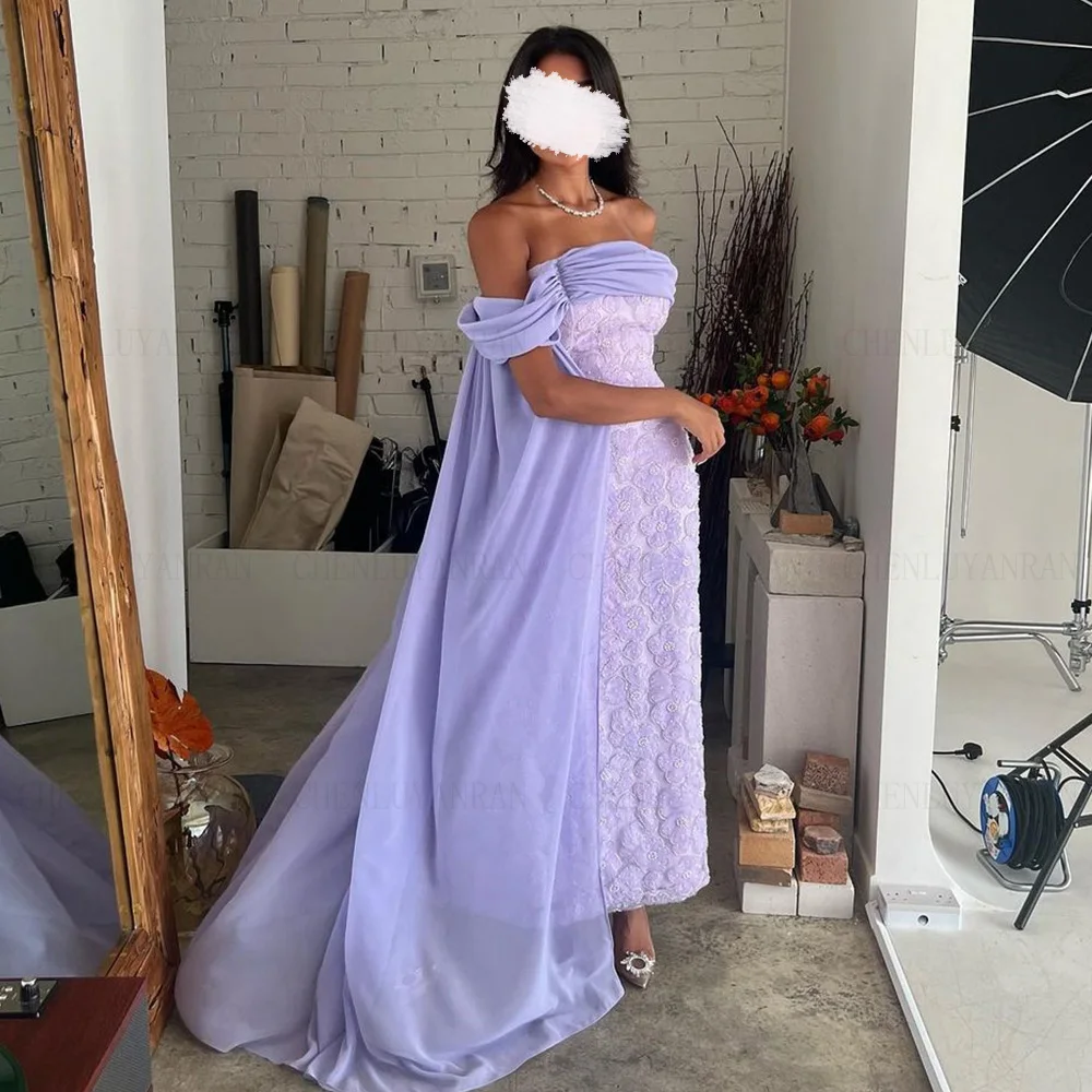 Lavender Lace Formal Occasion Dresses 2023 Off-Shoulder Zipper Mermaid Party Dress Luxury Long Sexy Evening Gowns فساتين حفلات