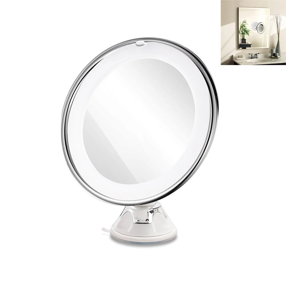 

10X Magnification LED Makeup Mirror 8 Inch Round Vanity Suction Cup Portable Bathroom White Makup Mirror