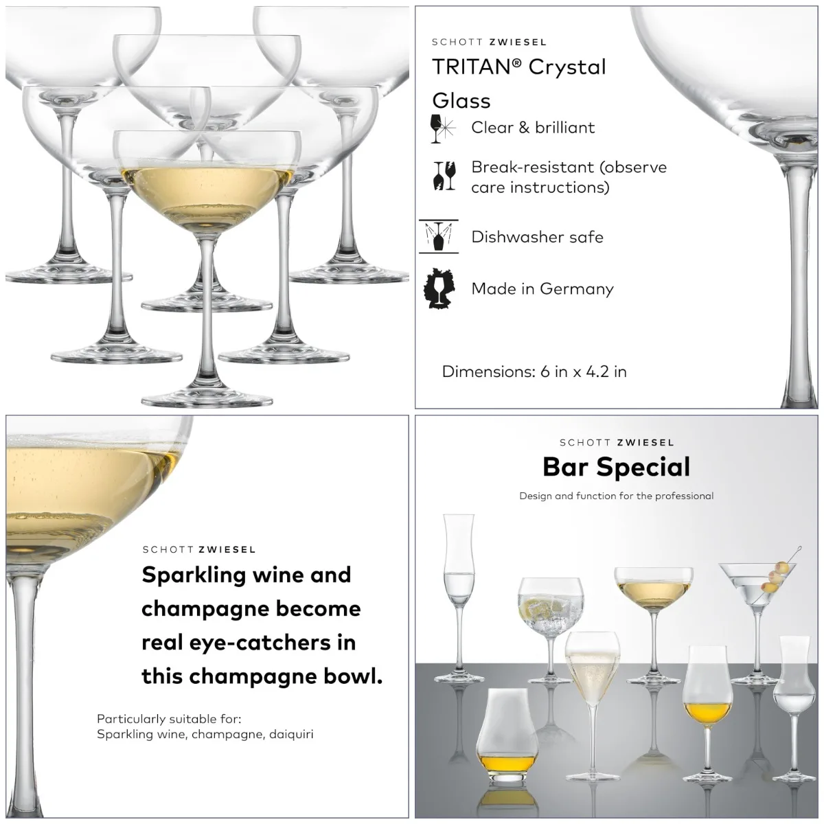 

Bar Special Champagne Bowl Set of 6, Elegant 9.5oz Tritan Crystal Glasses, Dishwasher-Safe, Made in Germany