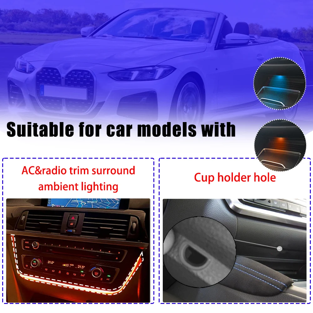 For BMW 3Series F30 F31 F34 M3 4Series F32 F33 F36 M4 LCI LED Center Console Cup Holder Light Ambient Lighting Orange/Ice Blue