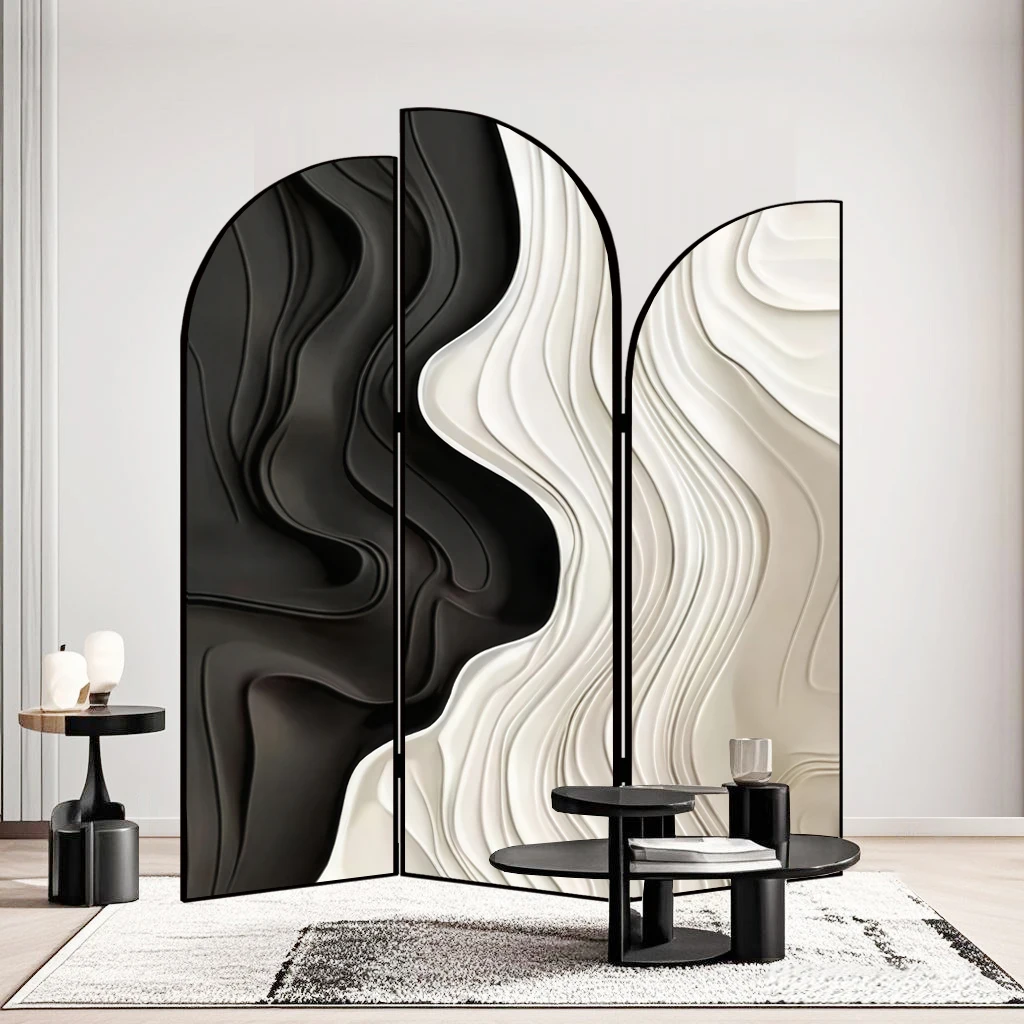 

Modern Simple Screen Partition Living Room Light Luxury Cover Folding Mobile French Cream Sofa Photo Background Wall