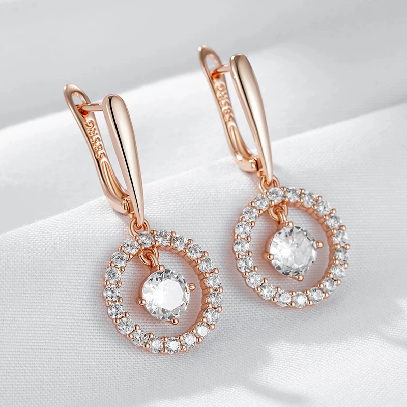 Wbmqda Wbmqda Shiny Long Drop Earring For Women 585 Rose Gold Color With Natural Zircon Luxury Wedding Party Jewelry Gifts