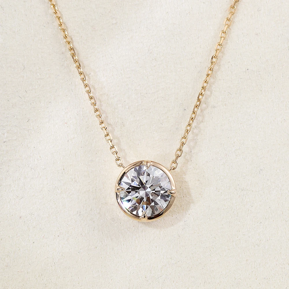 Provence AU750 Solid Gold Lab Grown Diamond Round Cut Pendant for Women 1CT Solitaire Pendant Bezel Setting wite IGI DIY Jewelry