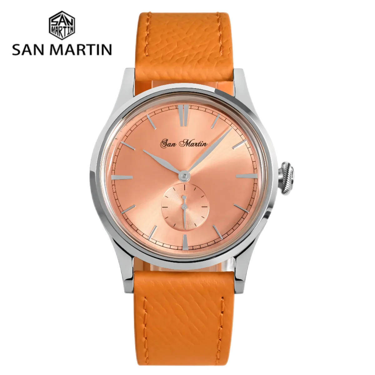 San Martin 6004D 715 Quartz Watch 38mm For Men Wristwatch Epsom Leather Strap Casual Mineral Crystal Sunray Dial 5Bar SN0101B-1