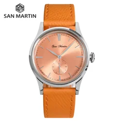 San Martin 6004D 715 Quartz Watch 38mm For Men Wristwatch Epsom Leather Strap Casual Mineral Crystal Sunray Dial 5Bar SN0101B-1